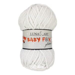 włóczka luna art baby fox glitter 820-01 biały ze srebrną metaliczną nicią