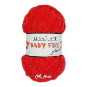 włóczka luna art baby fox glitter 820-08 czerwony ze srebrną metaliczną nicią