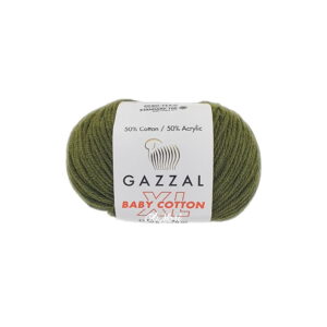 włóczka gazzal baby cotton xl akryl bawełna 3463 zielony khaki wojskowy