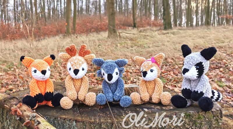 wzór na maskotkę na szydełku amigurumi leśna brygada jelonek sarna lis wilk szop olimori 5w1