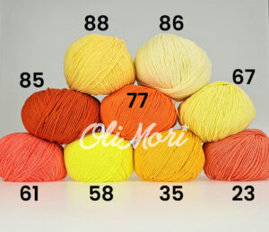 zestawienie kolorystyczne włóczki yarnart jeans odcienie żółtego i porarańczowego