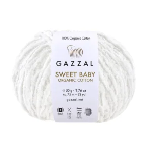 Włóczka Gazzal Sweet Baby Organic Cotton 2600 biały – zdjęcie motka.