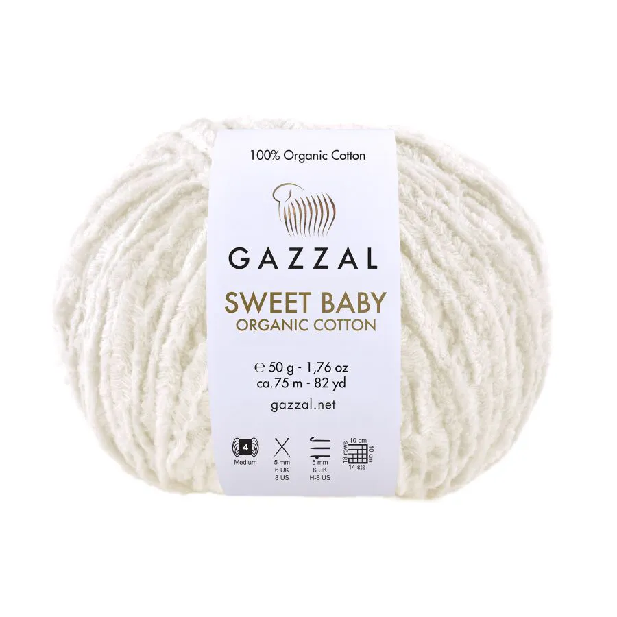 Włóczka Gazzal Sweet Baby Organic Cotton 2601 ecru – zdjęcie motka