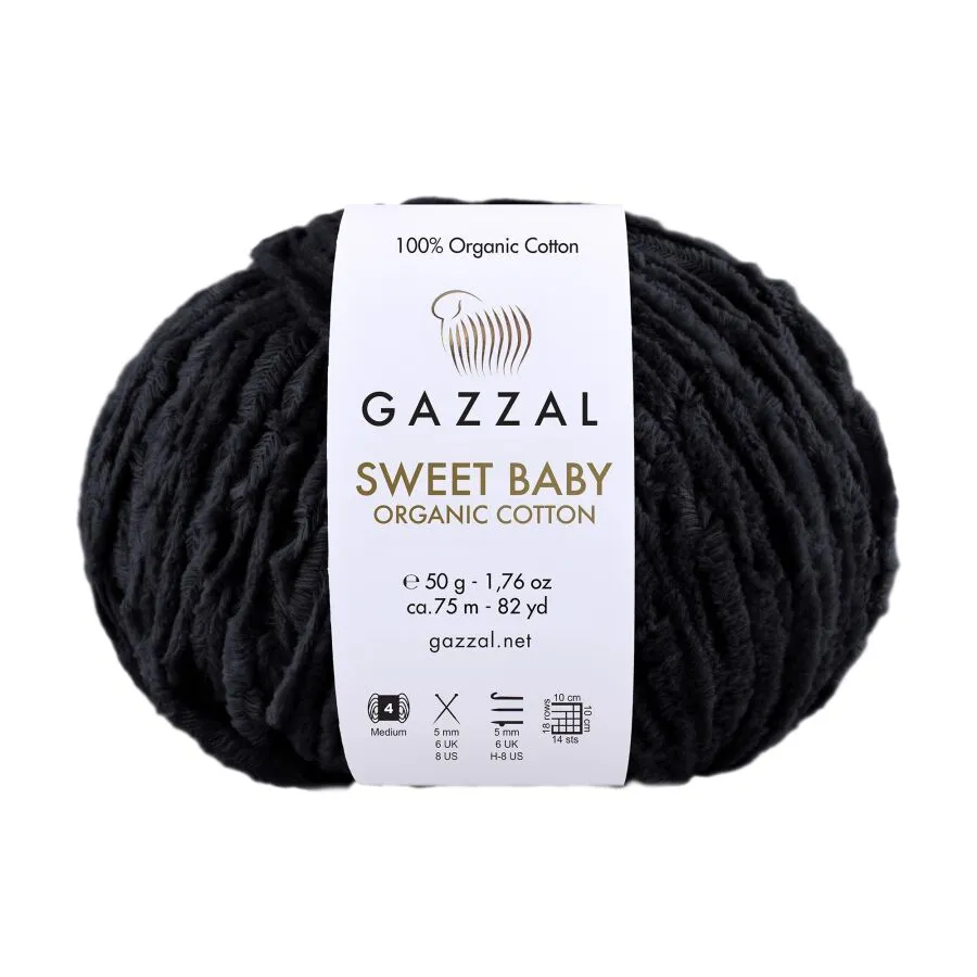 Włóczka Gazzal Sweet Baby Organic Cotton 2603 czarny – zdjęcie motka