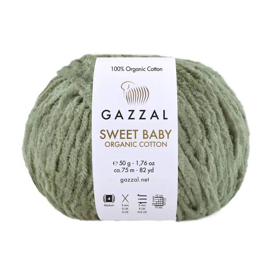 Włóczka Gazzal Sweet Baby Organic Cotton 2607 zgniła zieleń – zdjęcie motka