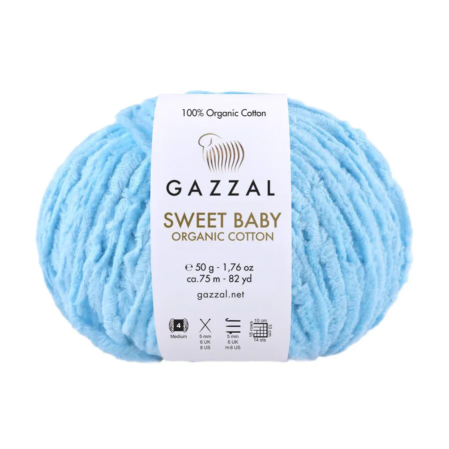 Włóczka Gazzal Sweet Baby Organic Cotton 2608 błękitny – zdjęcie motka