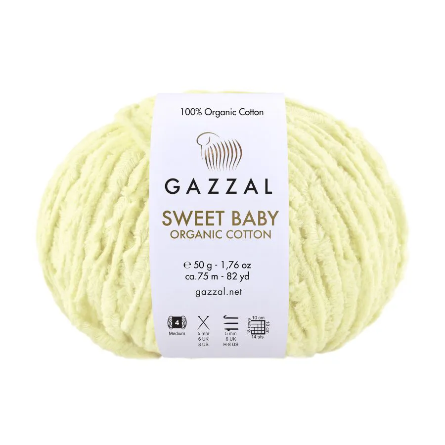 Włóczka Gazzal Sweet Baby Organic Cotton 2609 jasny żółty – zdjęcie motka