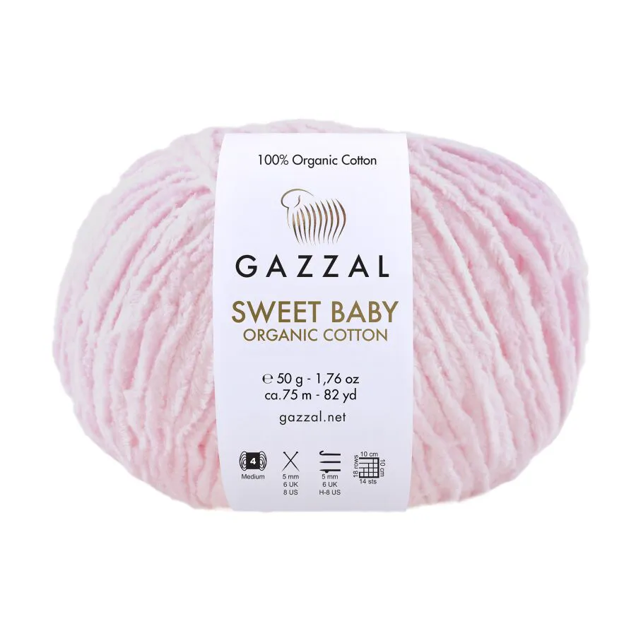 Włóczka Gazzal Sweet Baby Organic Cotton 2613 jasny róż – zdjęcie motka