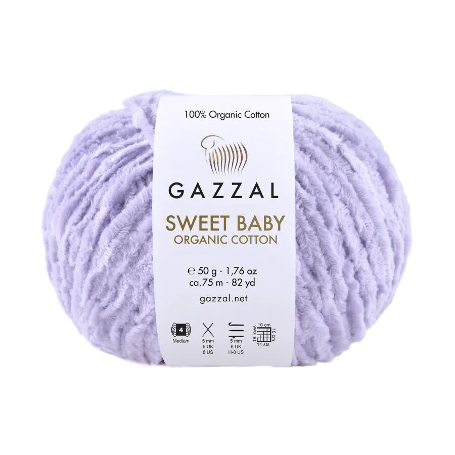 Włóczka Gazzal Sweet Baby Organic Cotton 2614 jasny fiolet – zdjęcie motka