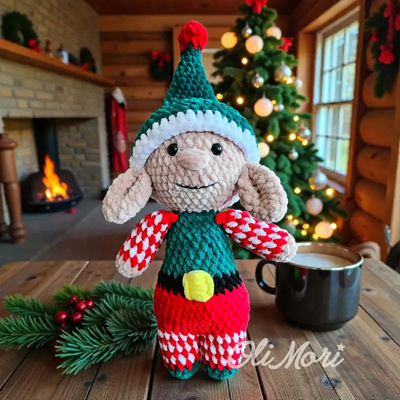 Gotowa maskotka szydełkowa – elf OliMisie, darmowy wzór OliMori.