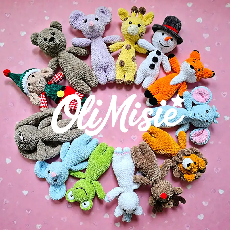 12 maskotek szydełkowych wykonanych z darmowych wzorów OliMisie od OliMori.