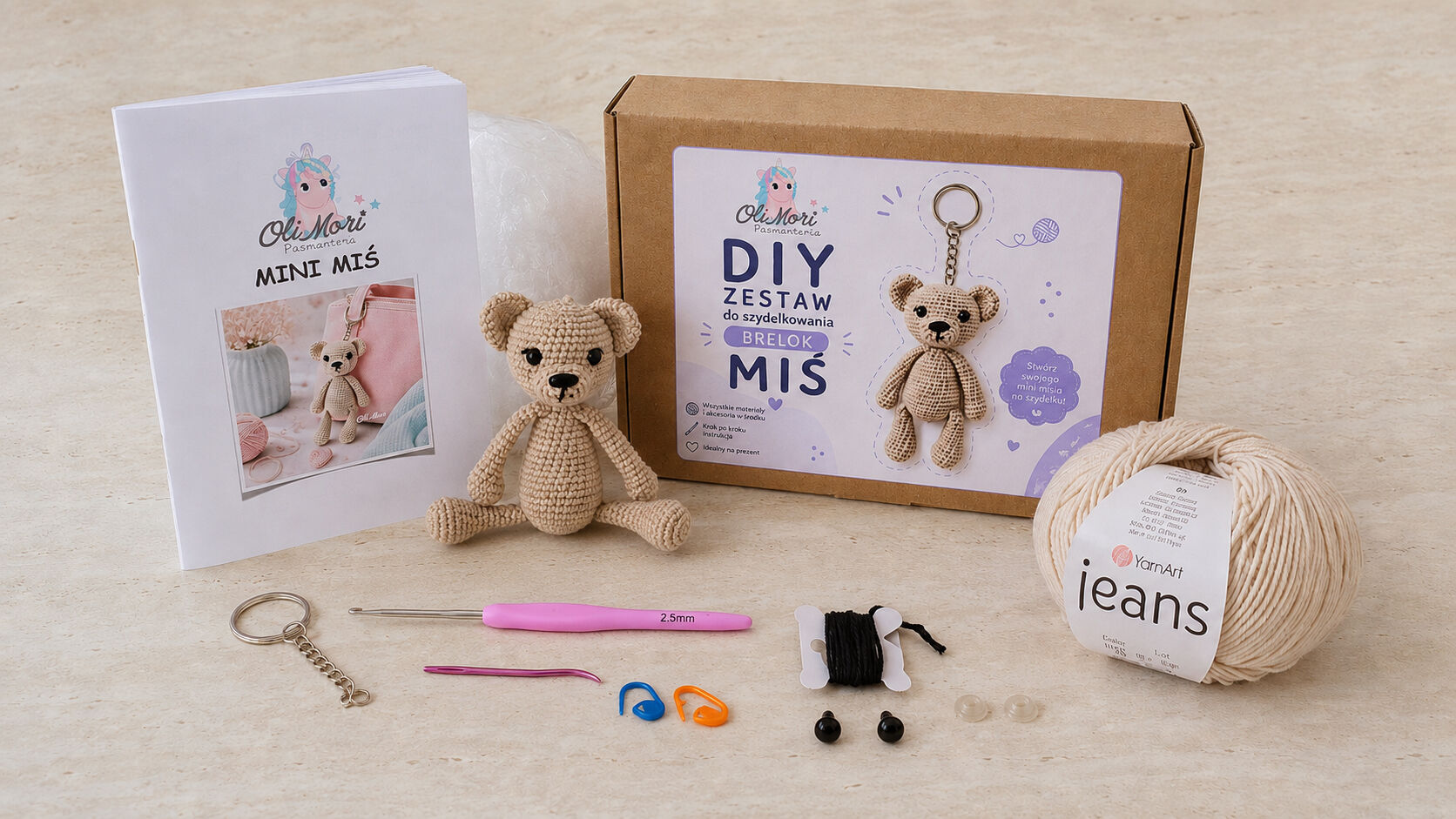 Zestaw do nauki szydełkowania Mini Miś DIY + instrukcja - obrazek 2